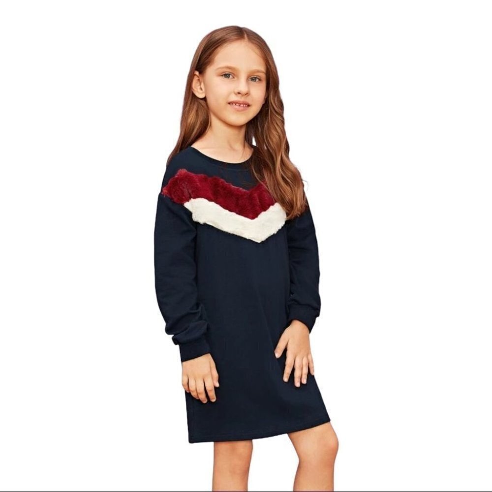 ** NEW Eleven Paris Faux Fur Chevron Black Sweatshirt Dress Size 6